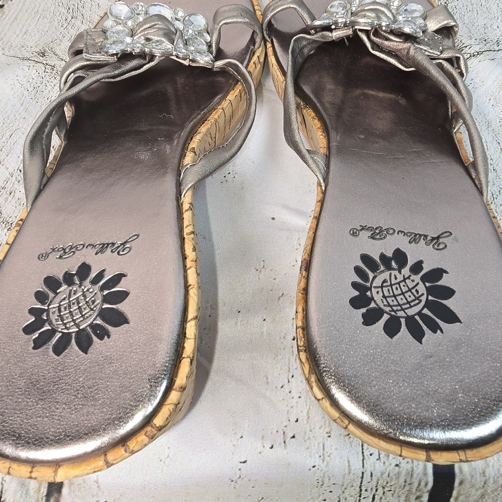 Yellow Box Silver Wedge Sandals with Crystal Embellishments Cork Heel Womens 9 - Picture 6 of 8